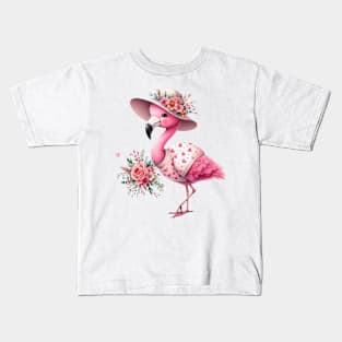 Valentine Love Flamingo Kids T-Shirt